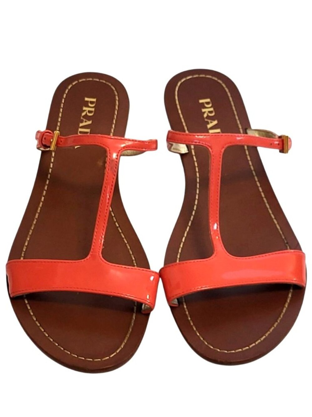 Prada T-Strap Sandal Coral Pink Patent Leather Flats COA - Picture 5 of 16